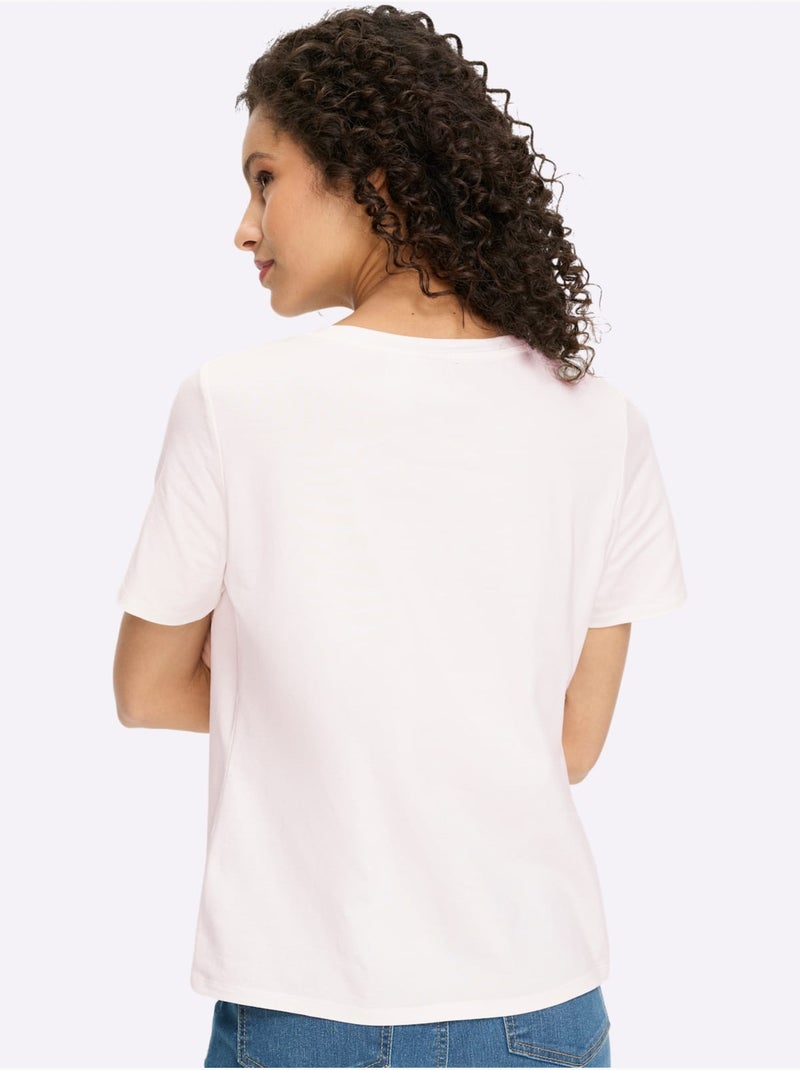 T-shirt à Manches Courtes Inscription Tendance - Taille Standard - Helline Ecru - Kiabi