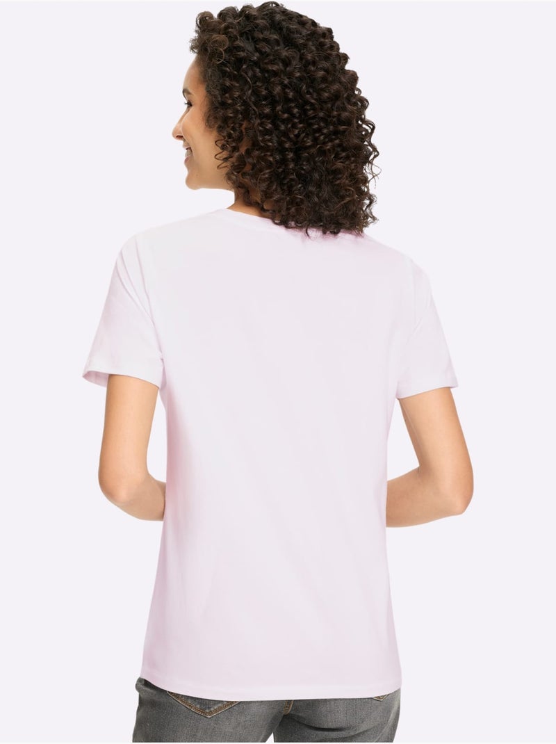 T-shirt à Manches Courtes Joli Imprimé Feuille Devant - Taille Standard - Helline Blanc - Kiabi