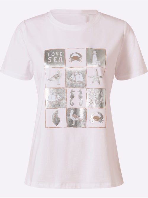 T-shirt à Manches Courtes Joli Imprimé Feuille Devant - Taille Standard - Helline - Kiabi T-shirt à Manches Courtes Joli Imprimé Feuille Devant - Taille Standard - Helline - Kiabi
