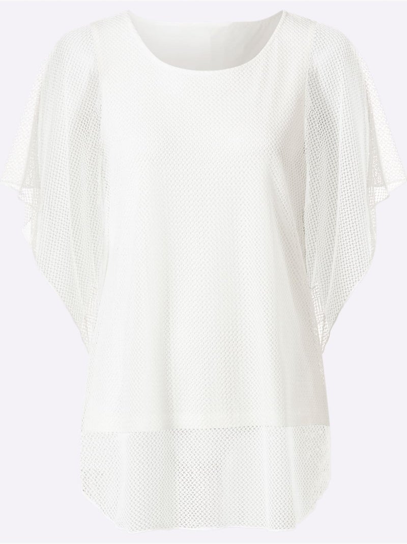 T-shirt à Manches Courtes Joli Motif Ajouré - Taille Standard - Helline Ecru - Kiabi