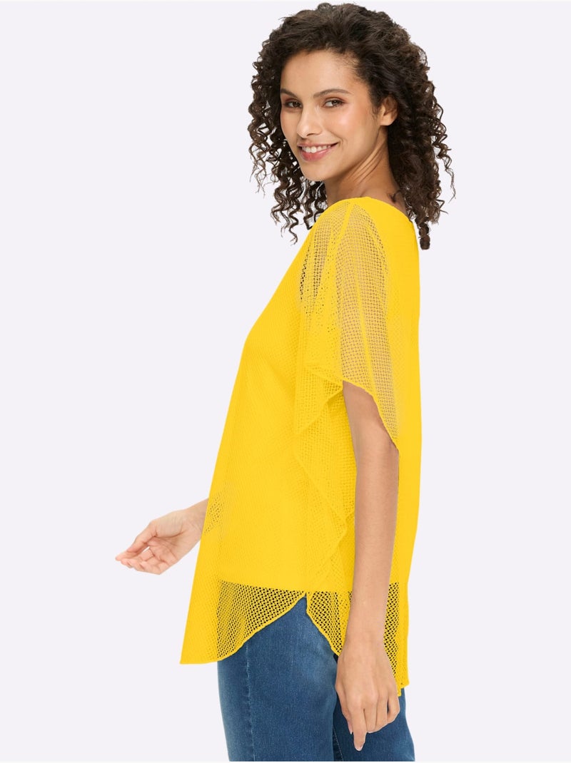 T-shirt à Manches Courtes Joli Motif Ajouré - Taille Standard - Helline Jaune - Kiabi