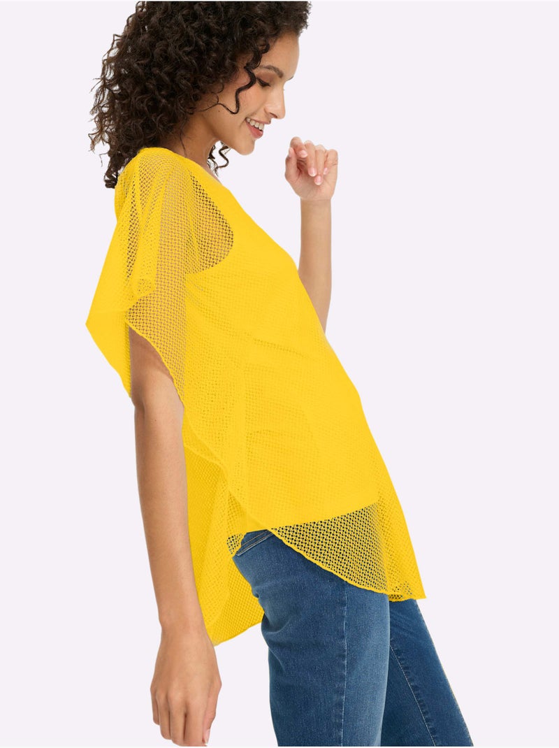 T-shirt à Manches Courtes Joli Motif Ajouré - Taille Standard - Helline Jaune - Kiabi