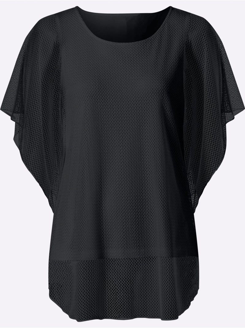 T-shirt à Manches Courtes Joli Motif Ajouré - Taille Standard - Helline Noir - Kiabi