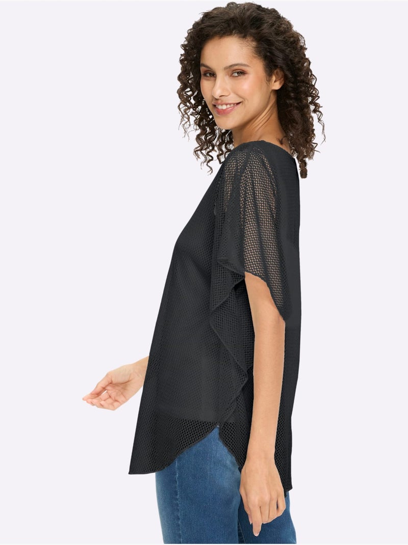 T-shirt à Manches Courtes Joli Motif Ajouré - Taille Standard - Helline Noir - Kiabi