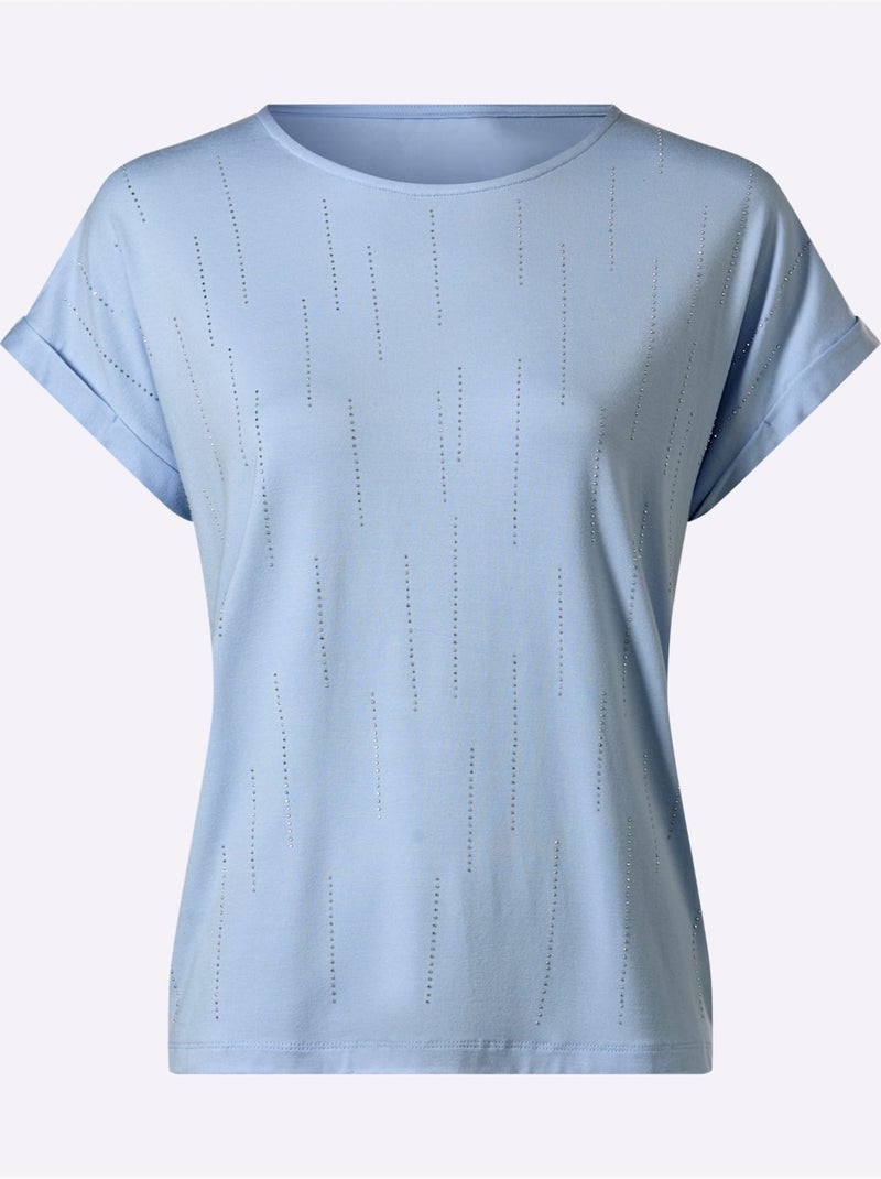 T-shirt à Manches Courtes Jolies Pierres Brillantes Fantaisie - Taille Standard - Helline Bleu ciel - Kiabi