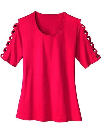 T-shirt à Manches Courtes Laçage Mode Aux Manches - Taille Standard - Moda Vilona