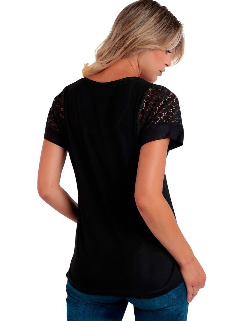 T-shirt à manches courtes LACE Noir - Kiabi