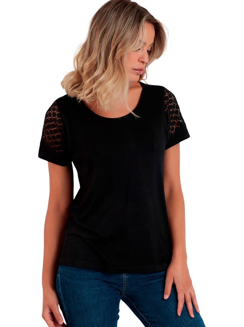 T-shirt à manches courtes LACE Noir - Kiabi