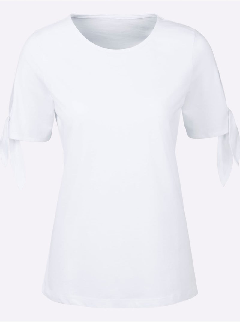 T-shirt à Manches Courtes Lien à Nouer La Manche - Taille Standard - Moda Vilona Blanc - Kiabi