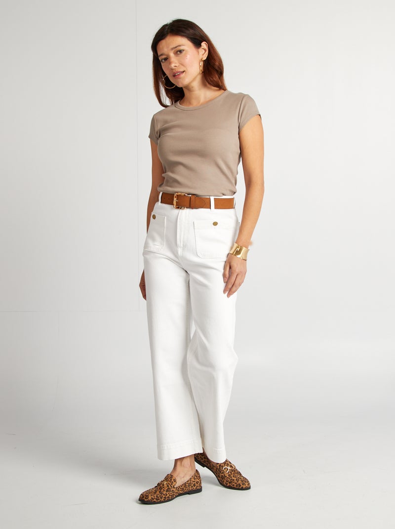 T-shirt à manches courtes maille côtelée BEIGE - Kiabi