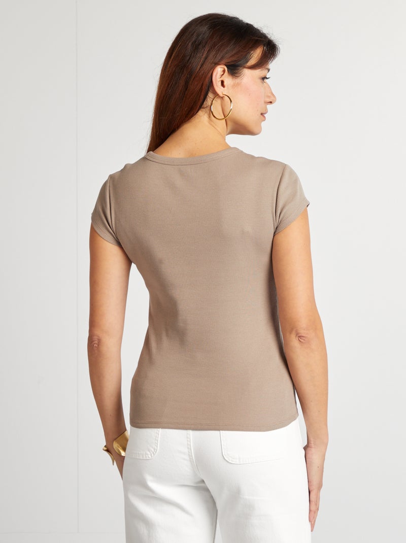T-shirt à manches courtes maille côtelée BEIGE - Kiabi