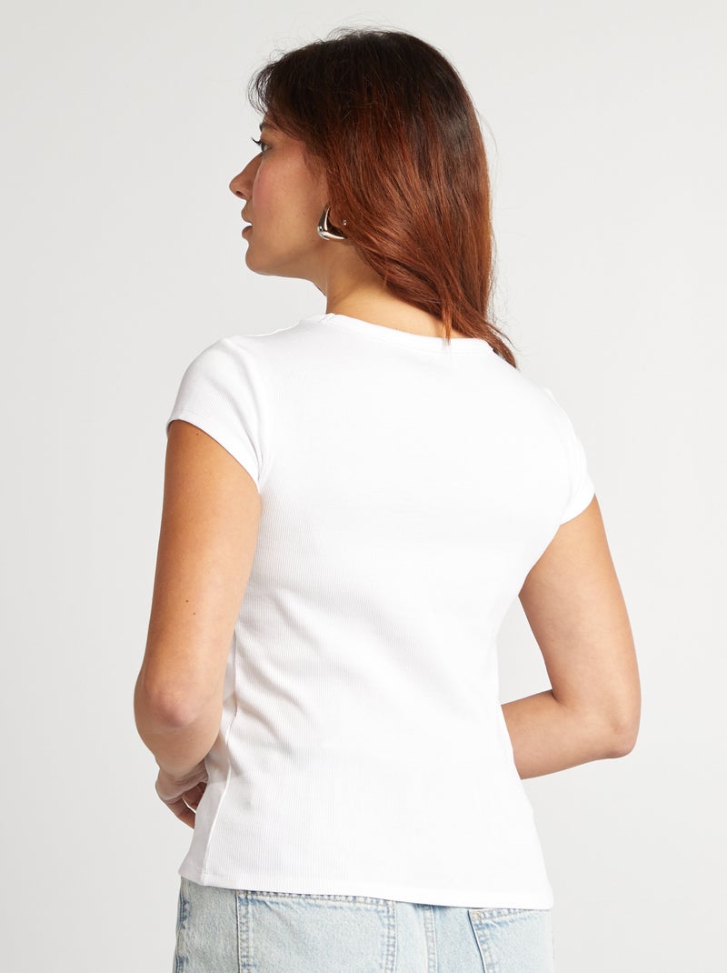 T-shirt à manches courtes maille côtelée blanc - Kiabi