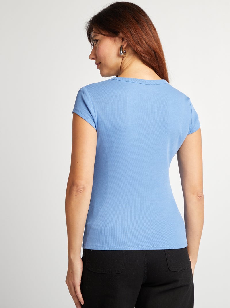 T-shirt à manches courtes maille côtelée BLEU - Kiabi