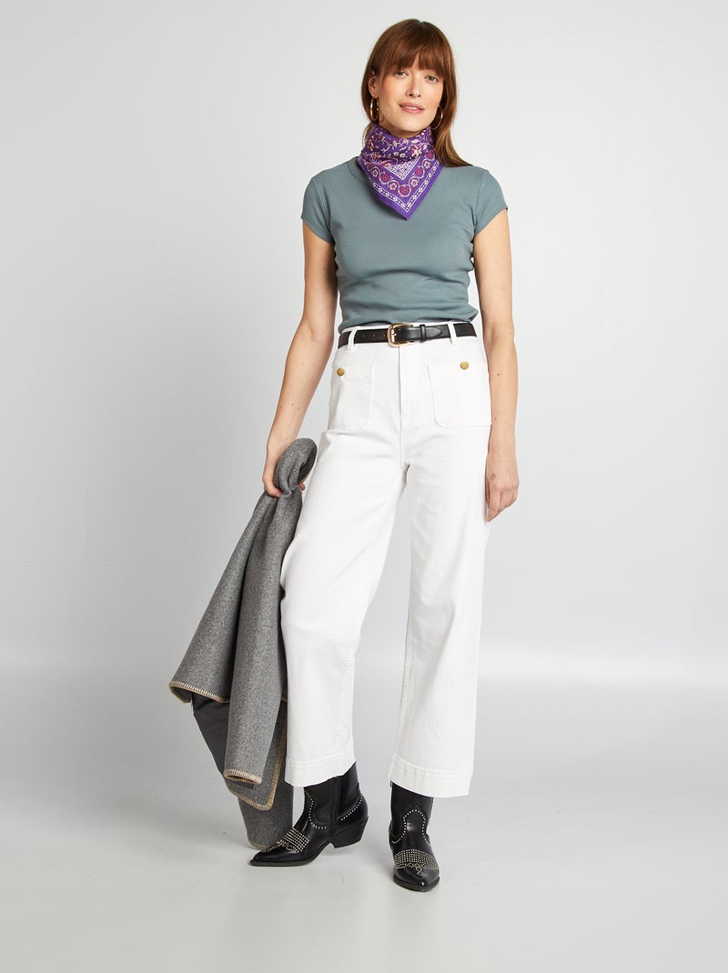 T-shirt à manches courtes maille côtelée Bleu gris - Kiabi