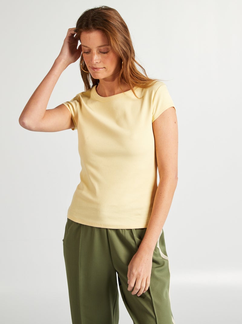 T-shirt à manches courtes maille côtelée JAUNE - Kiabi