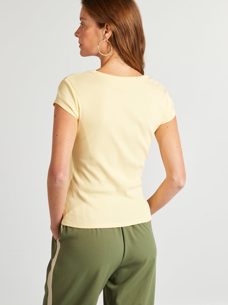 T-shirt à manches courtes maille côtelée JAUNE - Kiabi