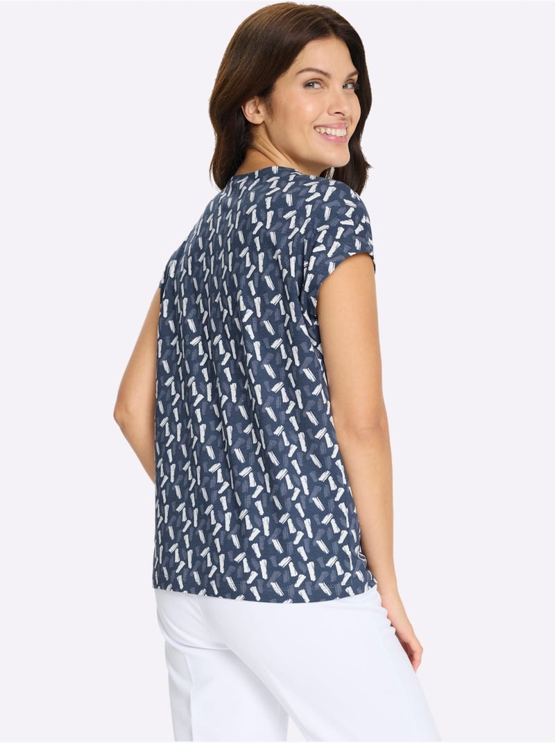 T-shirt à Manches Courtes Mancherons Tendance - Taille Standard - Moda Vilona Bleu Ecru - Kiabi