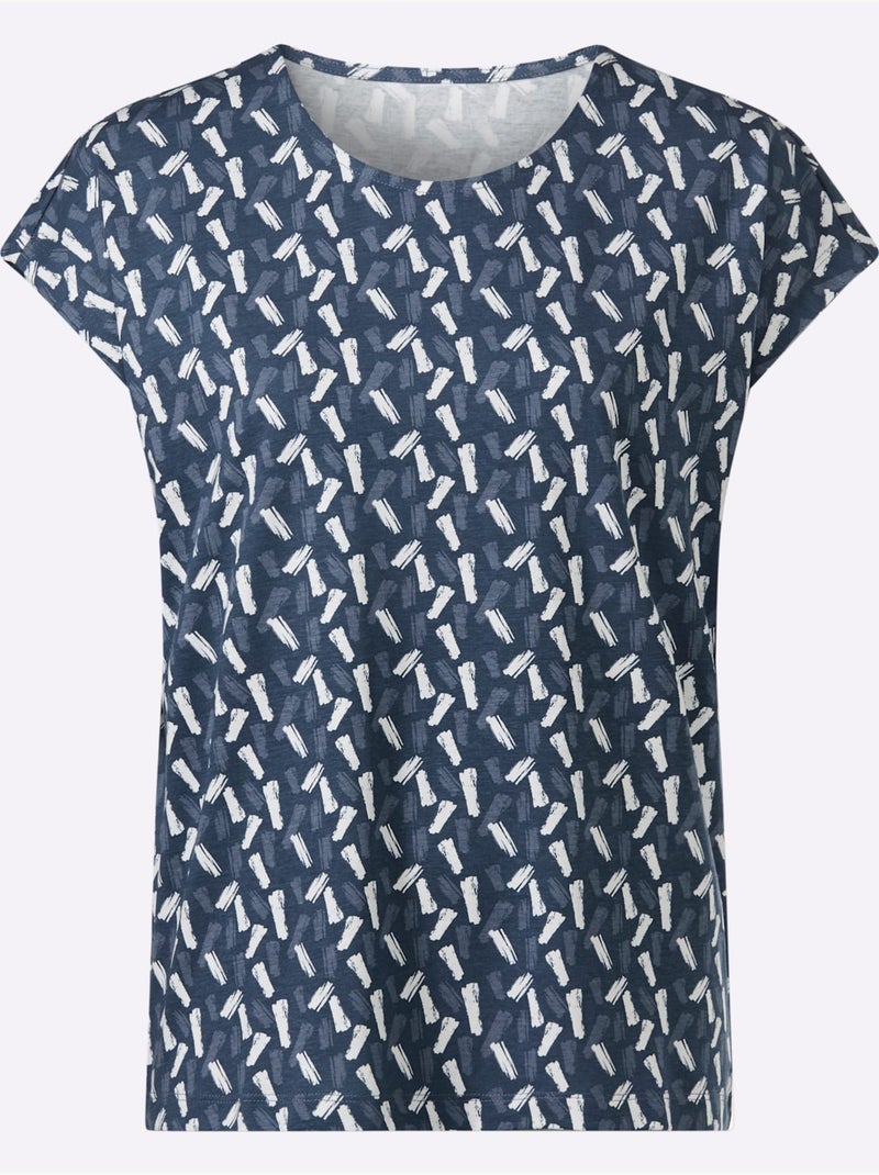 T-shirt à Manches Courtes Mancherons Tendance - Taille Standard - Moda Vilona Bleu Ecru - Kiabi