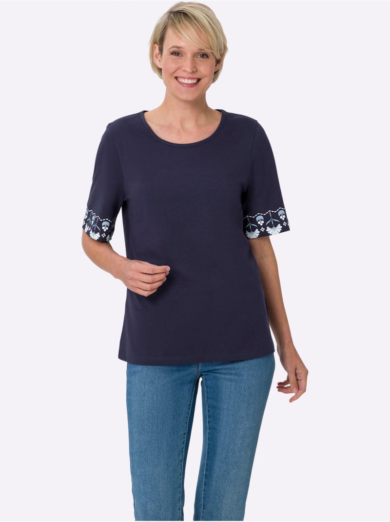 T-shirt à Manches Courtes Manches Courtes Légèrement élargies - Taille Standard - Moda Vilona Bleu Blanc - Kiabi