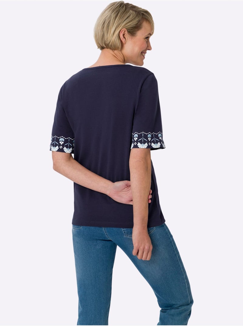 T-shirt à Manches Courtes Manches Courtes Légèrement élargies - Taille Standard - Moda Vilona Bleu Blanc - Kiabi