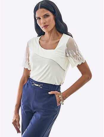 T-shirt à Manches Courtes Manches En Dentelle - Taille Standard - Helline
