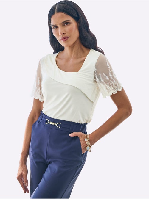 T-shirt à Manches Courtes Manches En Dentelle - Taille Standard - helline - Kiabi