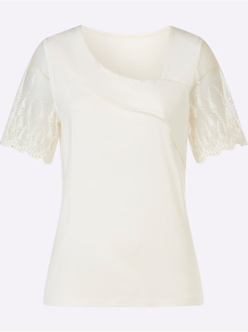 T-shirt à Manches Courtes Manches En Dentelle - Taille Standard - helline - Kiabi