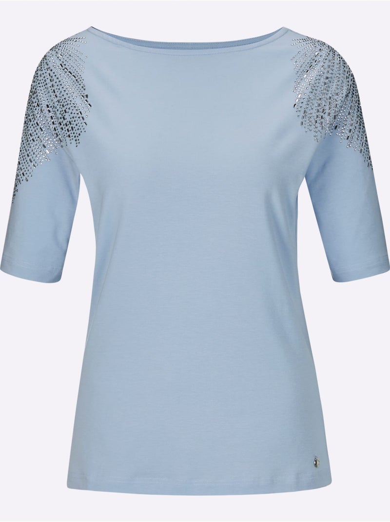 T-shirt à Manches Courtes Mélange Coton Et Lyocell De Qualité - Taille Standard - Helline Bleu clair - Kiabi