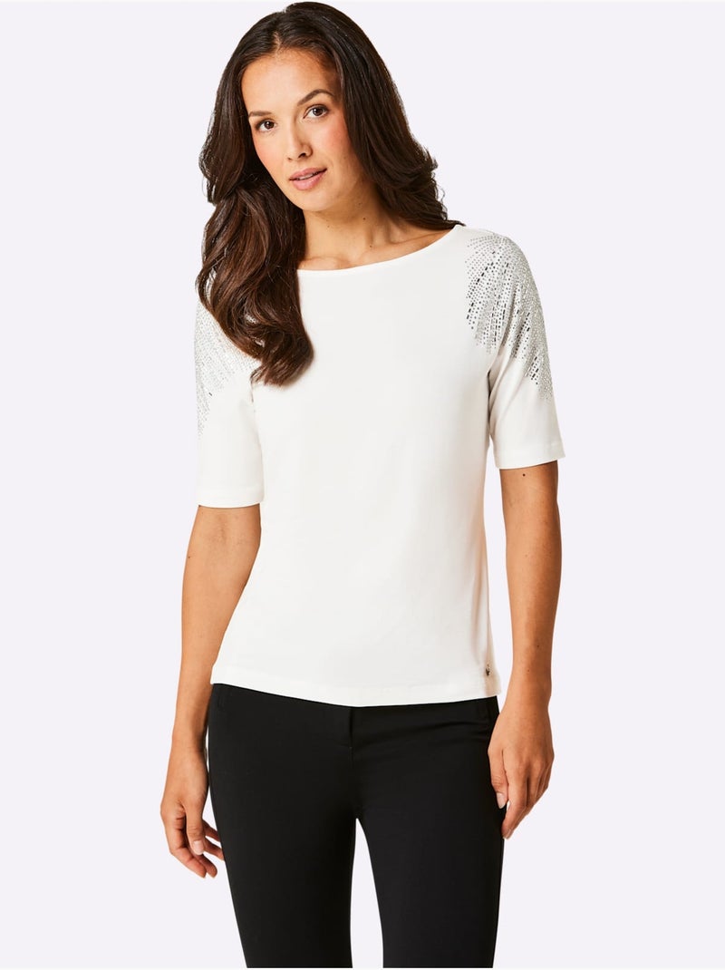 T-shirt à Manches Courtes Mélange Coton Et Lyocell De Qualité - Taille Standard - Helline Ecru - Kiabi