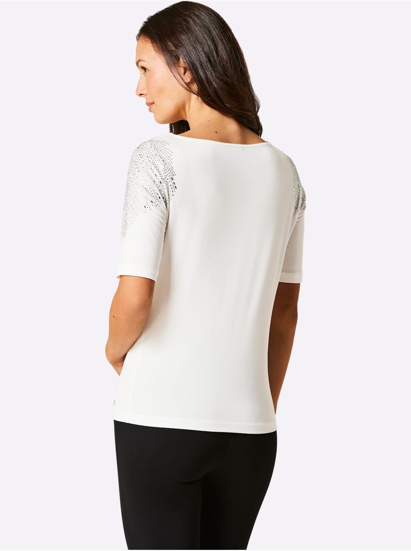 T-shirt à Manches Courtes Mélange Coton Et Lyocell De Qualité - Taille Standard - Helline Ecru - Kiabi