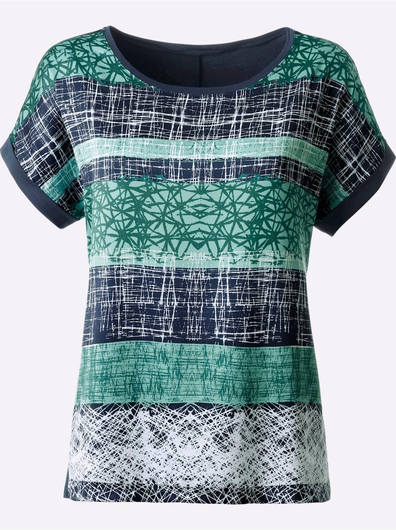 T-shirt à Manches Courtes Mélange De Matières Tendance - Taille Standard - Witt Vert - Kiabi