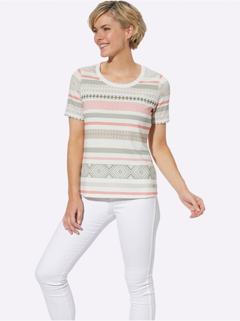 T-shirt à Manches Courtes Mélange De Viscose Doux - Taille Standard - Witt Beige/Vert - Kiabi