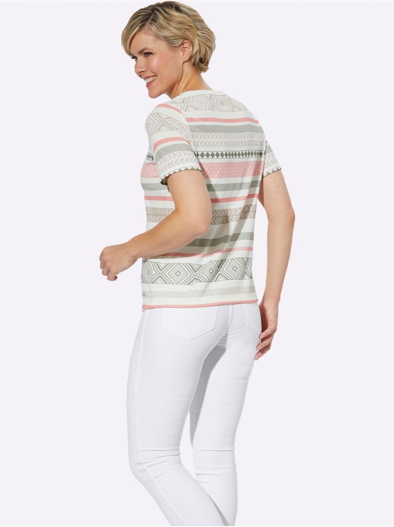 T-shirt à Manches Courtes Mélange De Viscose Doux - Taille Standard - Witt Beige/Vert - Kiabi