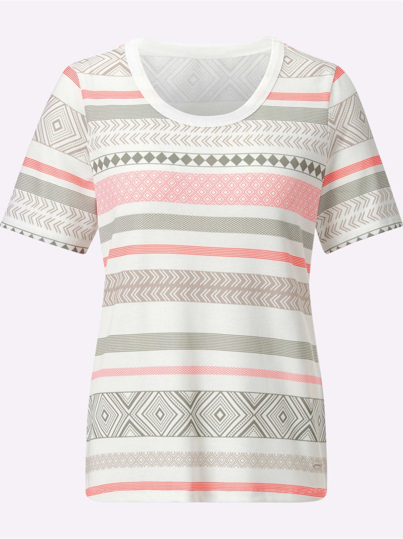 T-shirt à Manches Courtes Mélange De Viscose Doux - Taille Standard - Witt Beige/Vert - Kiabi