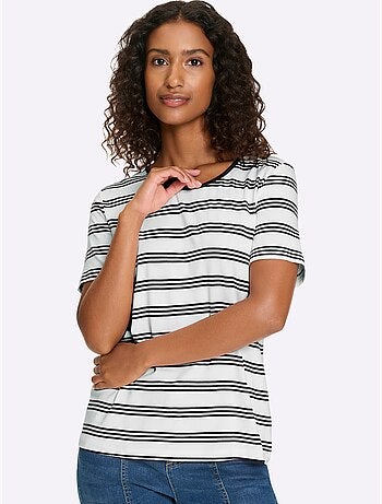T-shirt à Manches Courtes Motif à Rayures Mode - Taille Standard - Helline