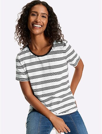 T-shirt à Manches Courtes Motif à Rayures Mode - Taille Standard - Helline