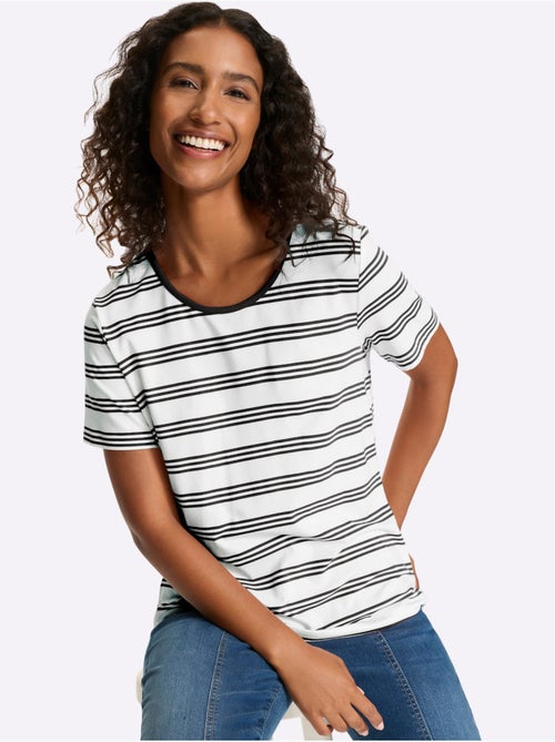 T-shirt à Manches Courtes Motif à Rayures Mode - Taille Standard - helline - Kiabi
