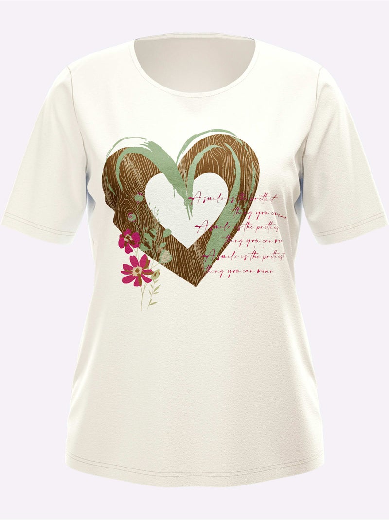 T-shirt à manches courtes motif cœur - taille standard - moda vilona Blanc Marron Gris - Kiabi