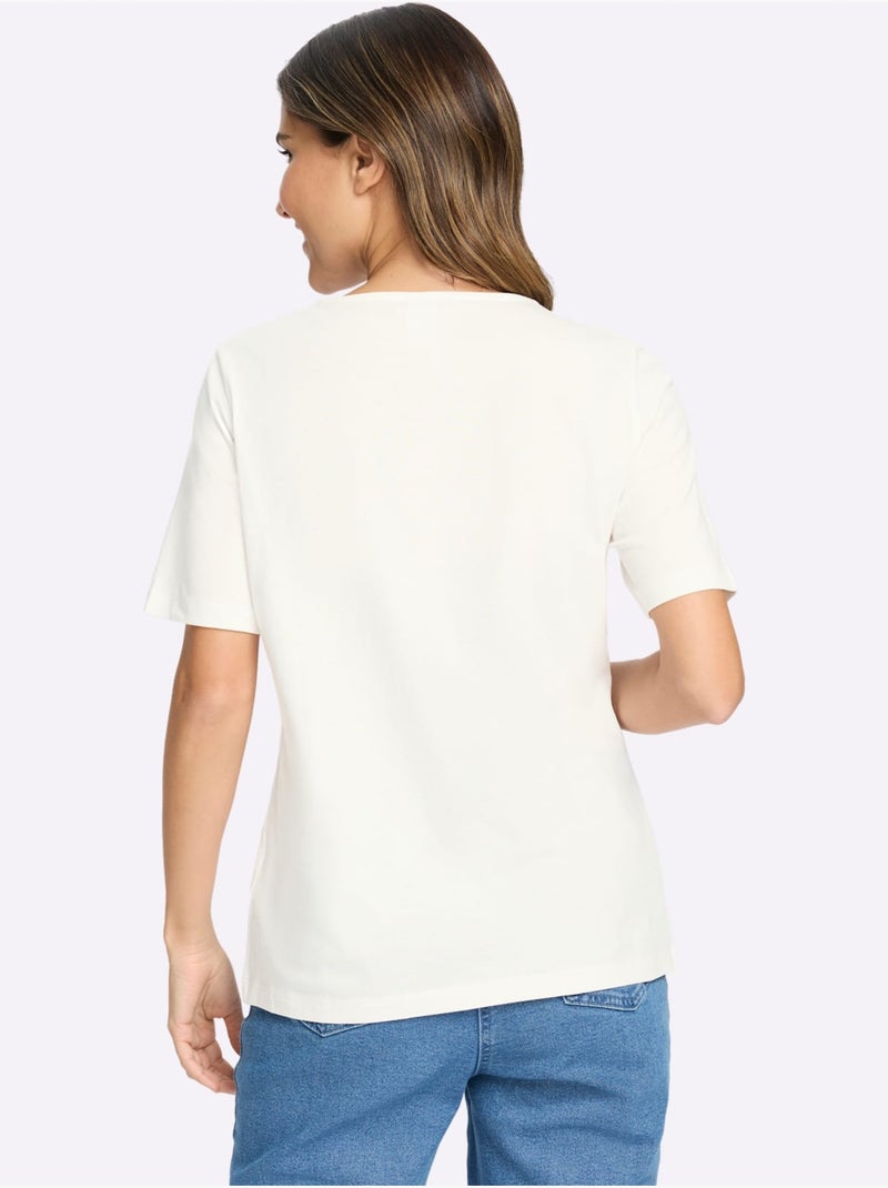 T-shirt à manches courtes motif cœur - taille standard - moda vilona Blanc Marron Gris - Kiabi