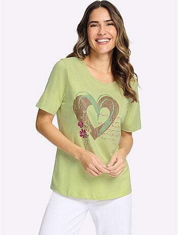T-shirt à Manches Courtes Motif Cœur - Taille Standard - Moda Vilona