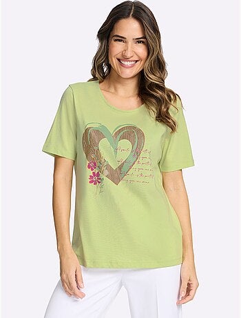 T-shirt à Manches Courtes Motif Cœur - Taille Standard - Moda Vilona