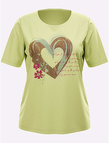 T-shirt à Manches Courtes Motif Cœur - Taille Standard - Moda Vilona