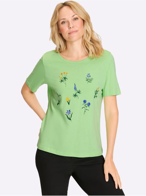 T-shirt à Manches Courtes Motif Floral Devant - Taille Standard - Moda Vilona - Kiabi