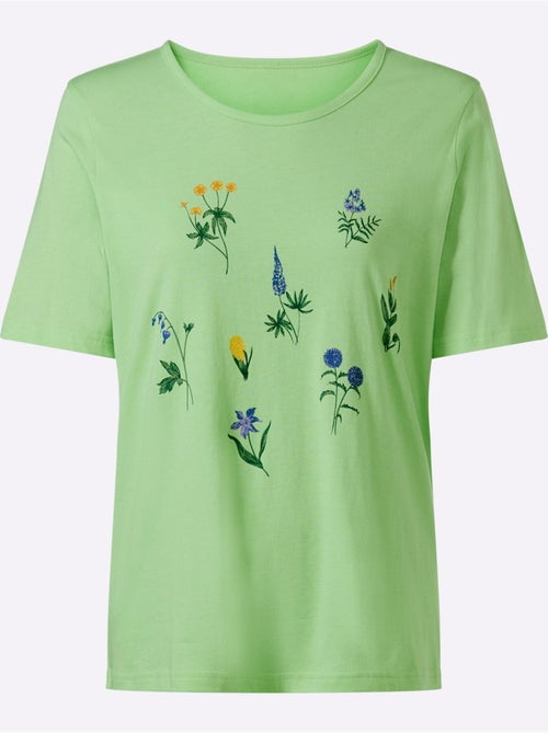 T-shirt à Manches Courtes Motif Floral Devant - Taille Standard - Moda Vilona - Kiabi