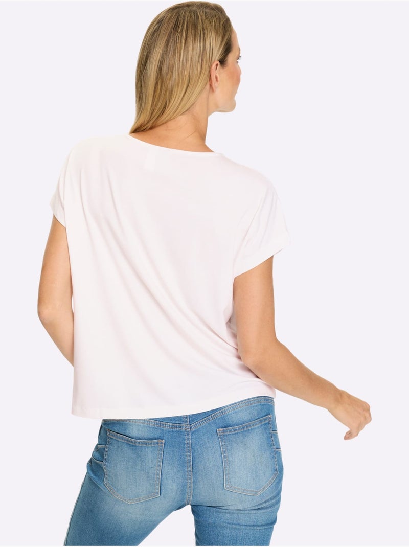 T-shirt à Manches Courtes Motif Imprimé - Taille Standard - Helline Blanc Bleu - Kiabi