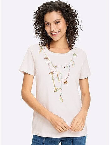T-shirt à Manches Courtes Motif Imprimé - Taille Standard - Helline
