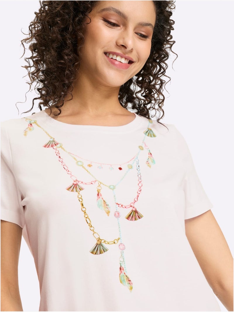 T-shirt à Manches Courtes Motif Imprimé - Taille Standard - Helline Blanc - Kiabi