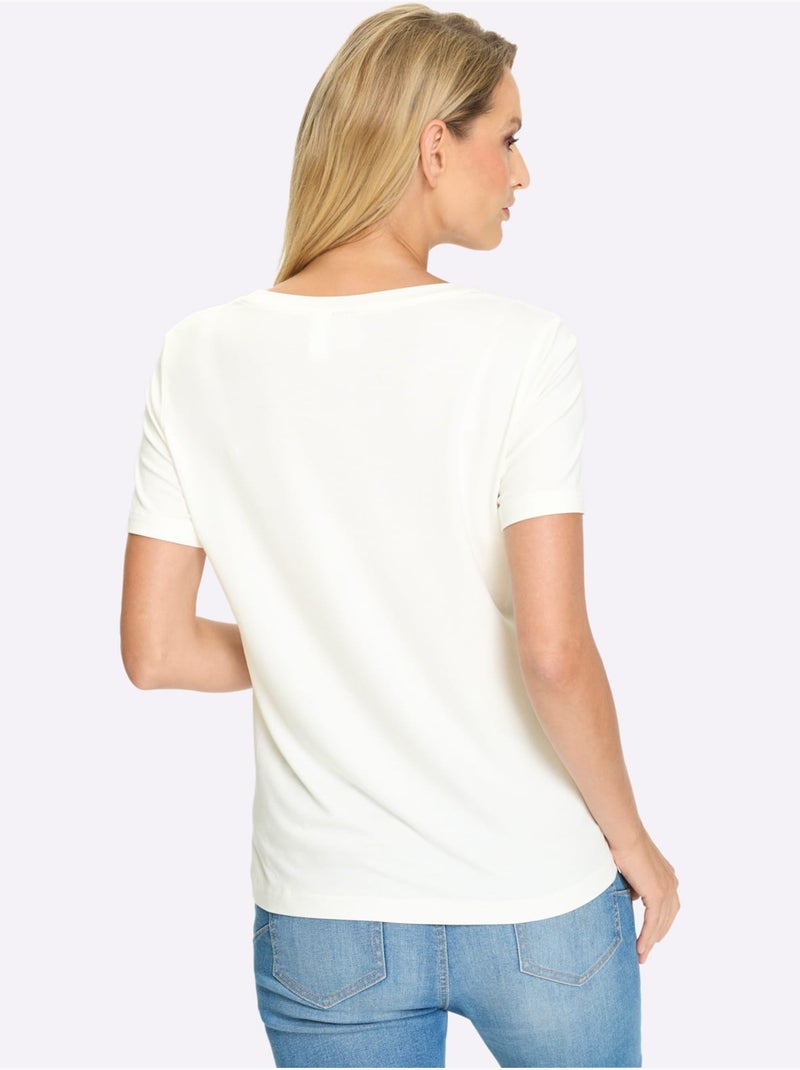 T-shirt à Manches Courtes Motif Imprimé - Taille Standard - Helline Ecru - Kiabi