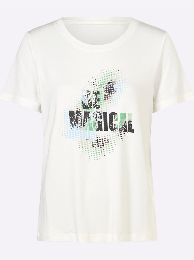T-shirt à Manches Courtes Motif Imprimé - Taille Standard - Helline Ecru - Kiabi