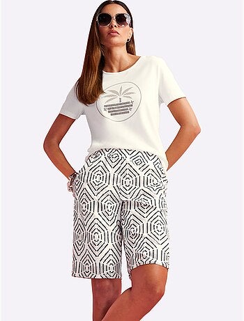 T-shirt à Manches Courtes Motif Imprimé - Taille Standard - Helline